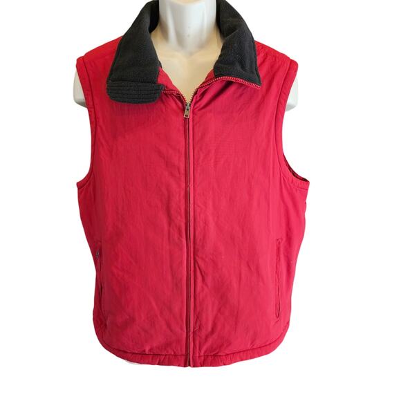 Ll bean mens L sherpa lined water resistant nylon zip pockets front vest red ^ - Picture 1 of 8